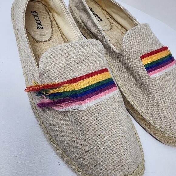 Soludos Rainbow Smoking Slipper Women 10 Cream Canvas Rainbow Espadrille - Picture 2 of 11